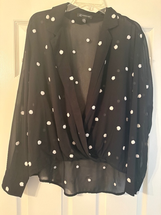 INC International Concepts Tops - INC, L, Black, sheer dressy top with adorable polka dots